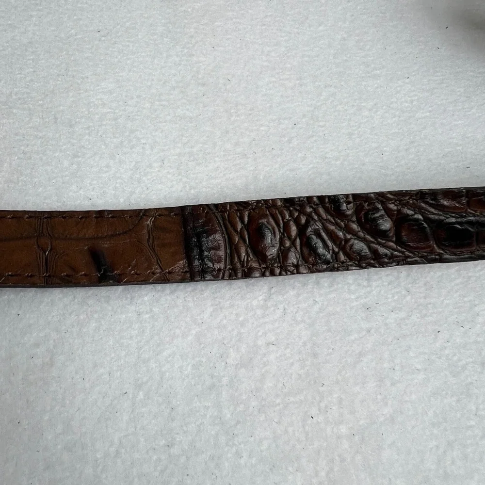 Lovestrength Brown Croc‎ Embossed Leather Western Belt Studded Brass Buckle P/S